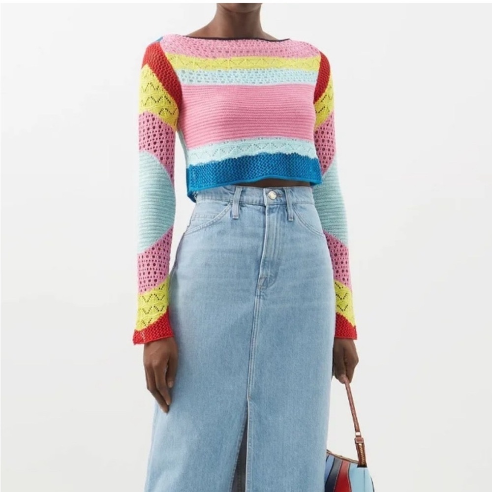 STAUD Women’s Large Limousin Stripe Crochet Crop Top Multicolor - Picture 10 of 10